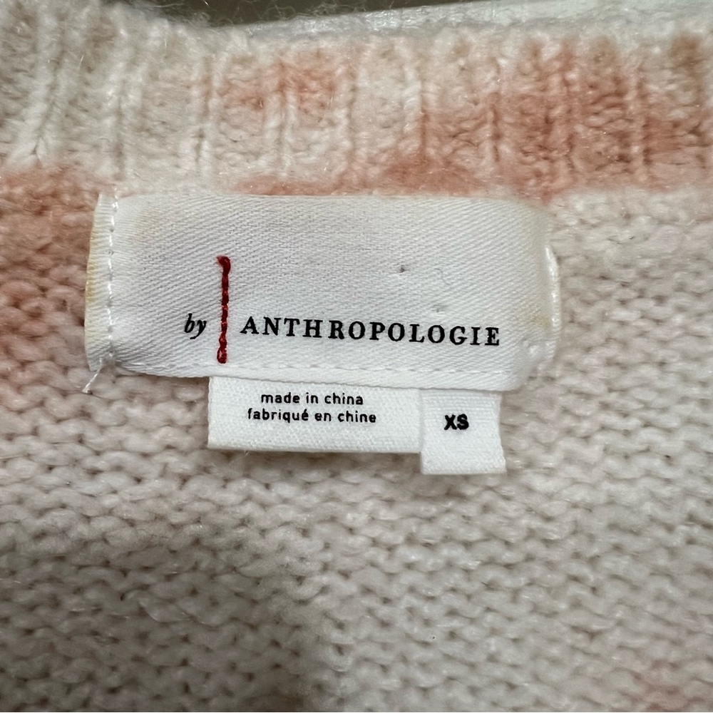 Anthropologie Maggie Tie Dye Cream Pink V-Neck Bell Sleeve Boxy Fit Sweater XS - Picture 5 of 7